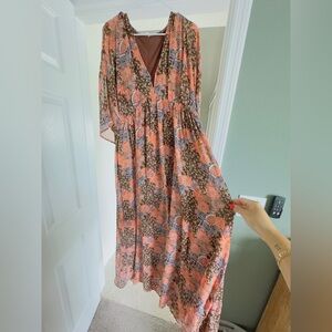 Entro Floral Maxi Dress in Pink and Brown